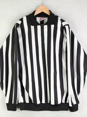 Ccm Ref Jersey Mens 44 Large Black White Striped Hockey Long Sleeve